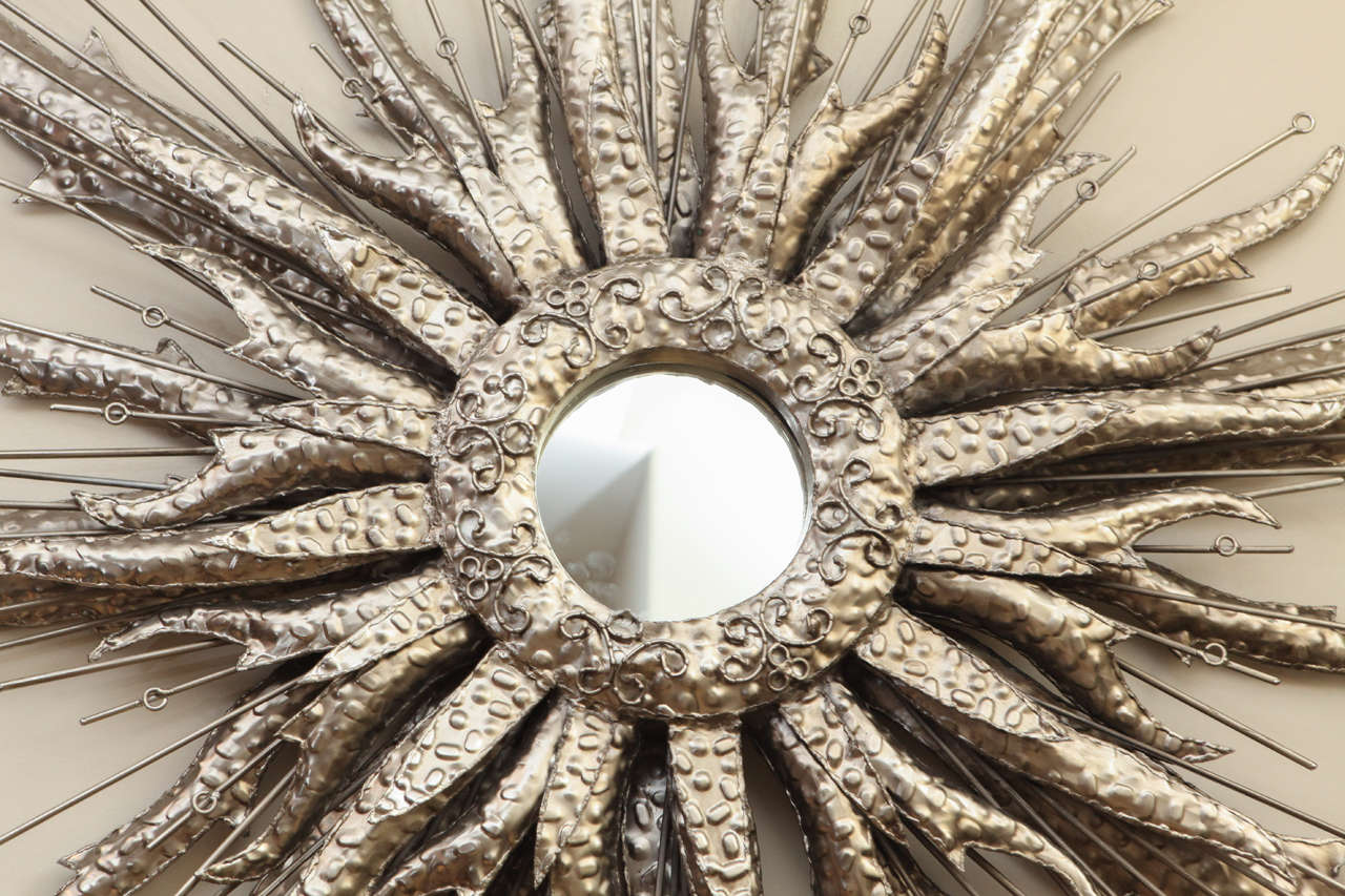 Unknown Silvered Metal Starburst Mirror For Sale