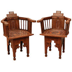 Pair of Mother-of-Pearl Inlay Moroccan Chairs