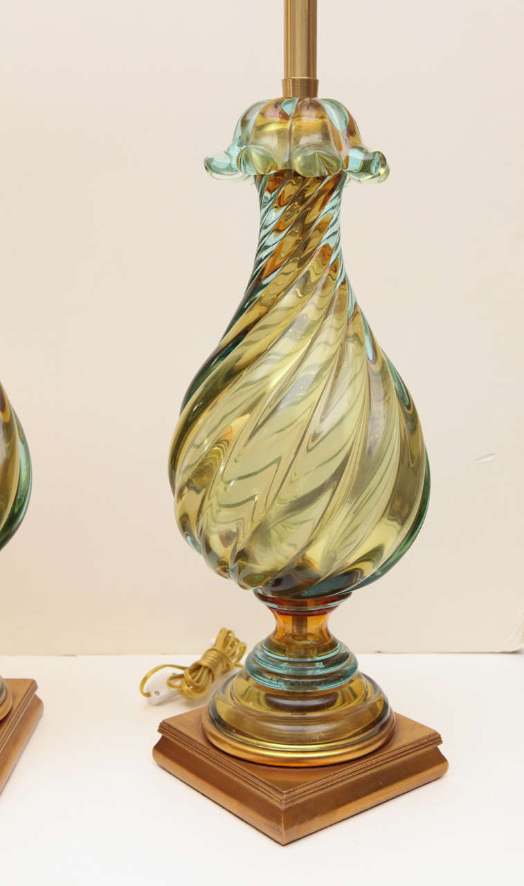 Pair of Large Twisted Glass Marbro Lamps 2