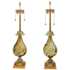 Pair of Large Twisted Glass Marbro Lamps