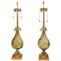 Pair of Large Twisted Glass Marbro Lamps 1