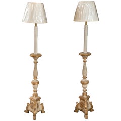 Pair of Painted Wood Floor Standing Candelabrum