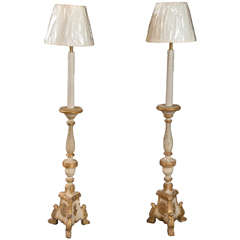 Pair of Painted Wood Floor Standing Candelabrum 11