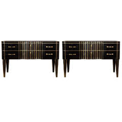 Elegant Pair of Black Mirror Commodes