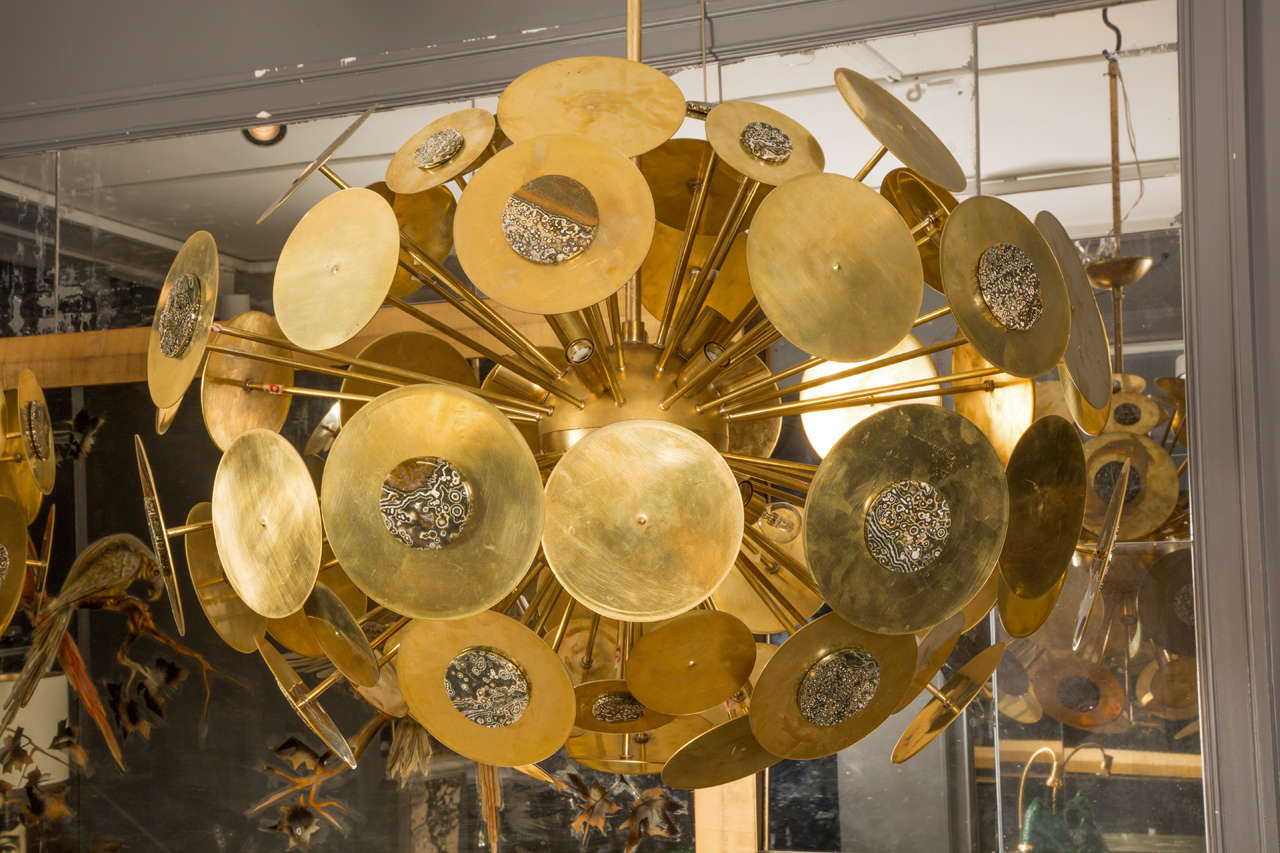 Modern Exceptional Chandelier in Brass with Jasper Stone