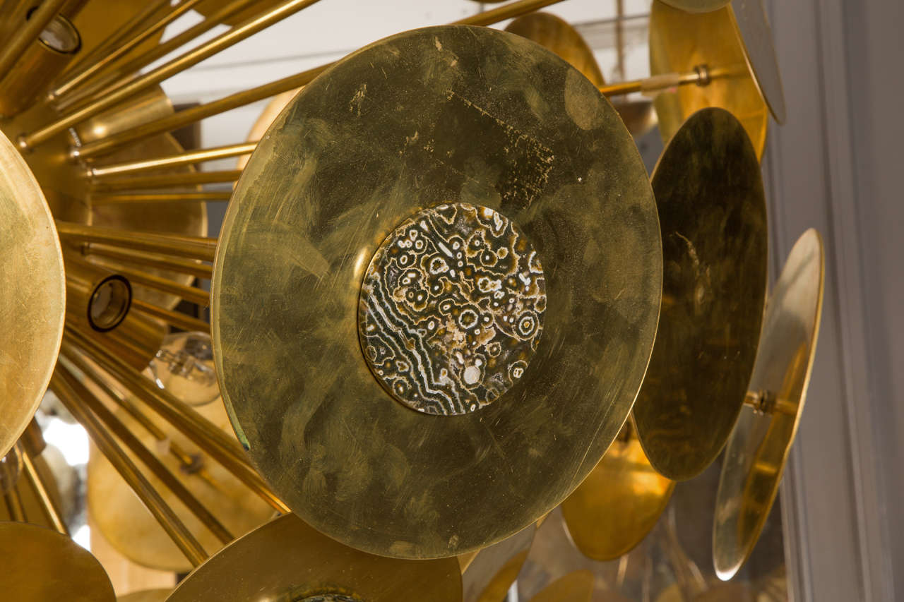 Exceptionnel lustre en laiton avec pierre de jaspe Bon état - En vente à Saint-Ouen (PARIS), FR