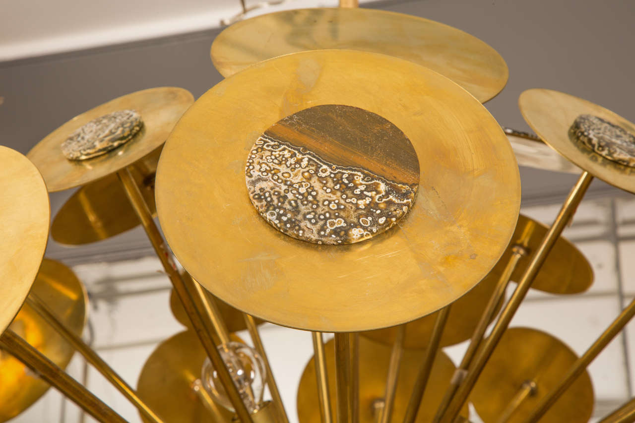 20th Century Exceptional Chandelier in Brass with Jasper Stone