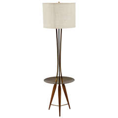 Italian Brass and Walnut Tripod Floor Lamp