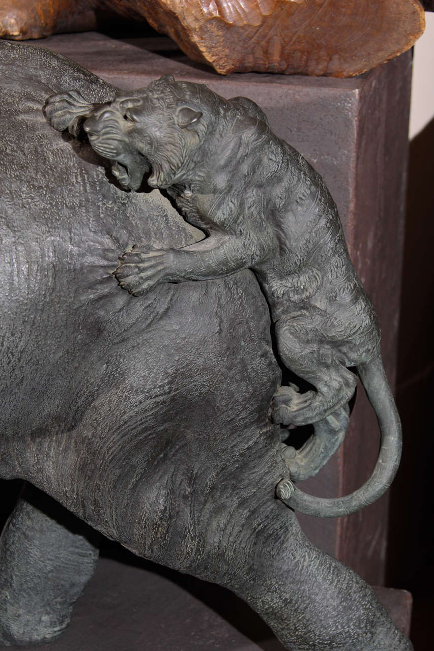 19th Century Meiji Japanese Bronze Elephant Sculpture For Sale