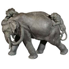 Antique Meiji Japanese Bronze Elephant Sculpture