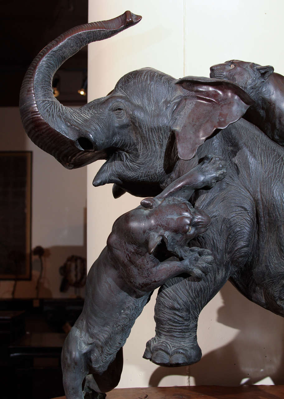 Asian Meiji Japanese Bronze Elephant Sculpture For Sale
