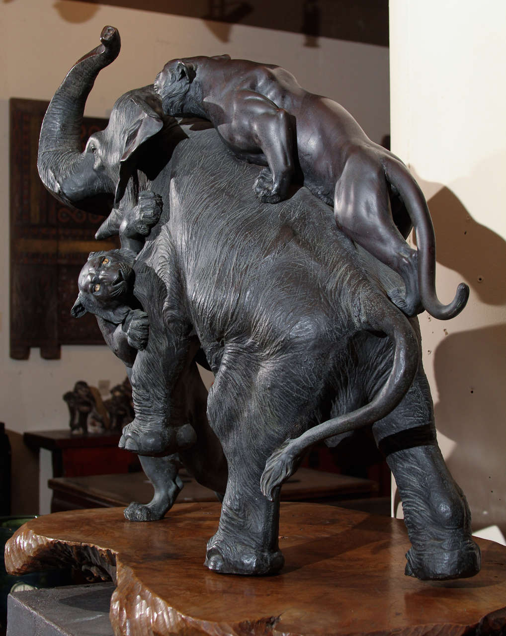Meiji Japanese Bronze Elephant Sculpture In Excellent Condition For Sale In Seattle, WA