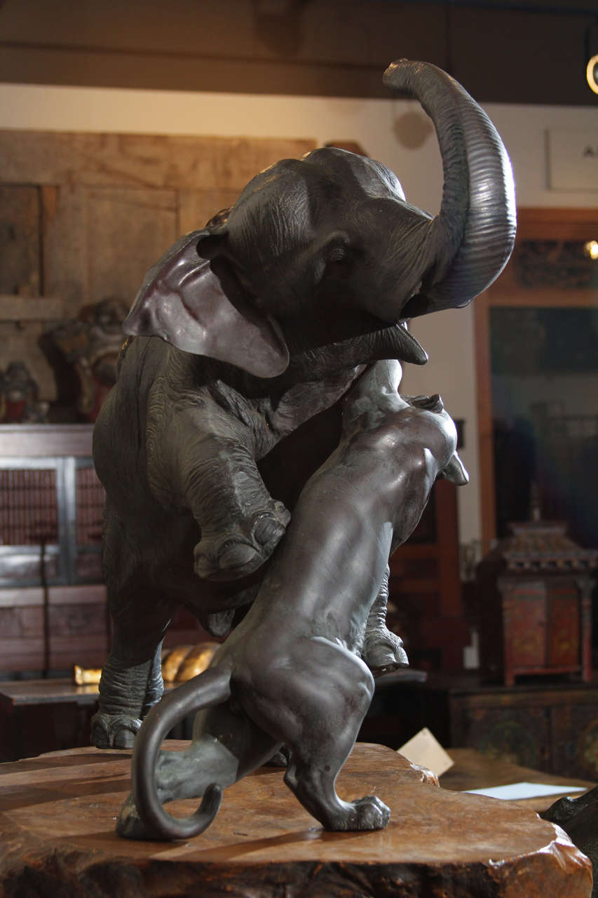 Meiji Japanese Bronze Elephant Sculpture For Sale 1
