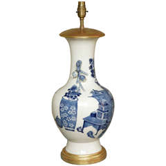 Tall 19th Century Chinese Blue and White Lamped Vase
