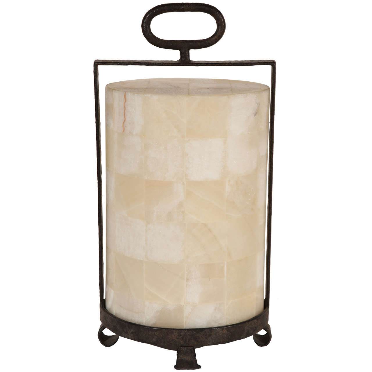Modern Rustic Quartz and Iron Lantern Style Table Lamp For Sale