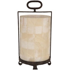 Modern Rustic Quartz and Iron Lantern Style Table Lamp