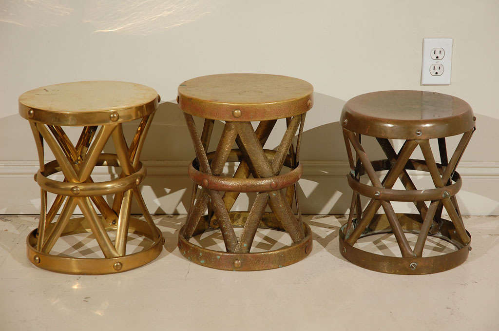 Set Of Three Moroccan Style Brass Stools