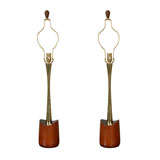 Pair of Walnut and Brass Laurel Lamps