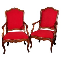 Pair of Italian Walnut Arm Chairs