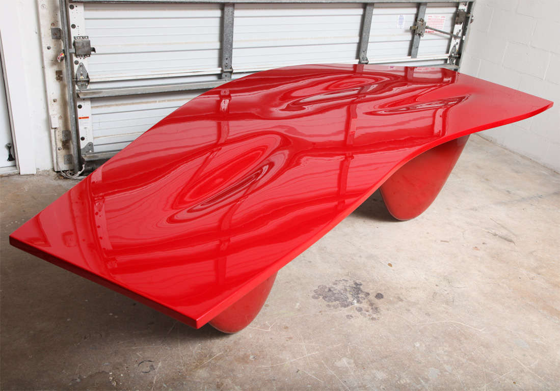 Zaha Hadid for Established and Sons designed this large scale Desk/Dining/Conference Table in a limited production run of 39.<br />
The RED Aqua tables were created for the (RED) product campaign<br />
founded by Bono and Bobby Shriver in 2002<br