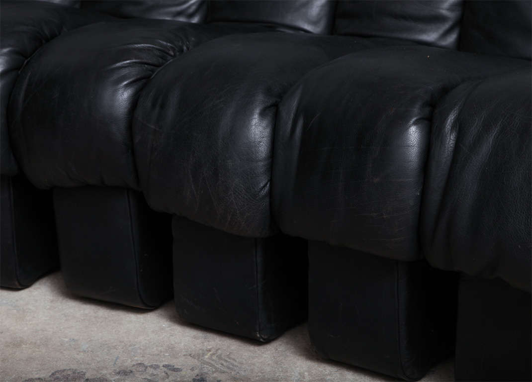 Swiss De Sede Black Leather Non Stop Sofa