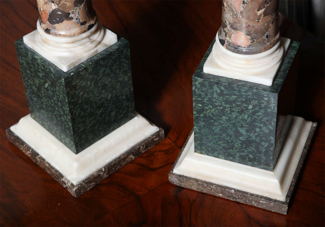 19th Century Pair of Grand Tour Columns in Porphyry, Breche and Alabaster For Sale