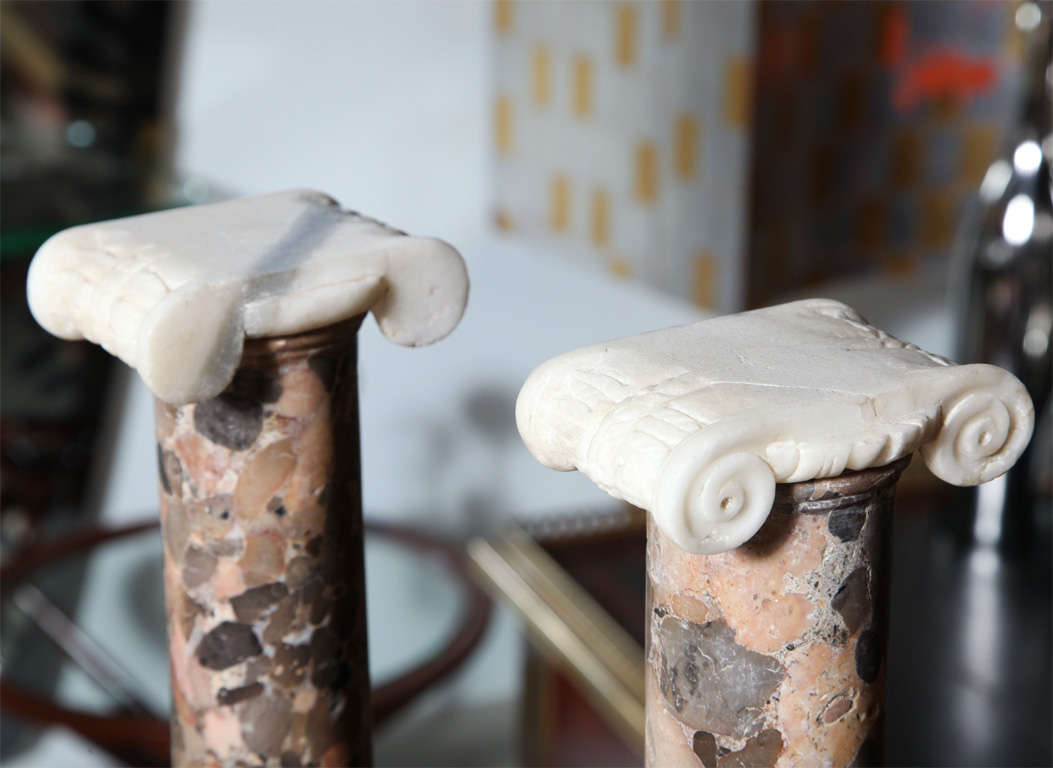 Pair of Grand Tour Columns in Porphyry, Breche and Alabaster For Sale 1