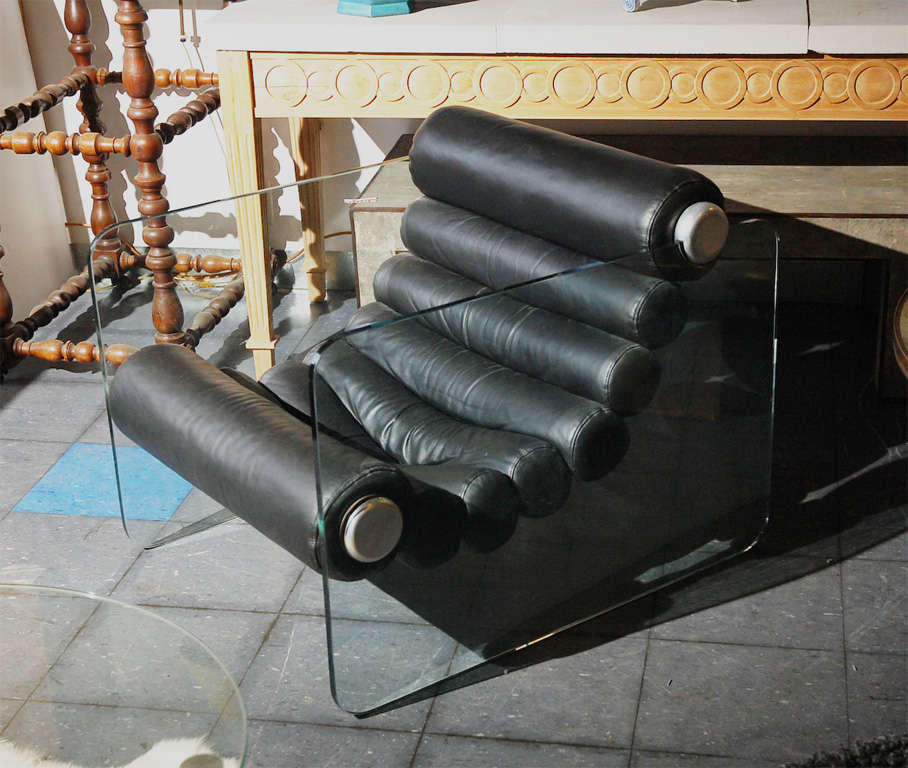 Black Leather & Glass Panel Chair