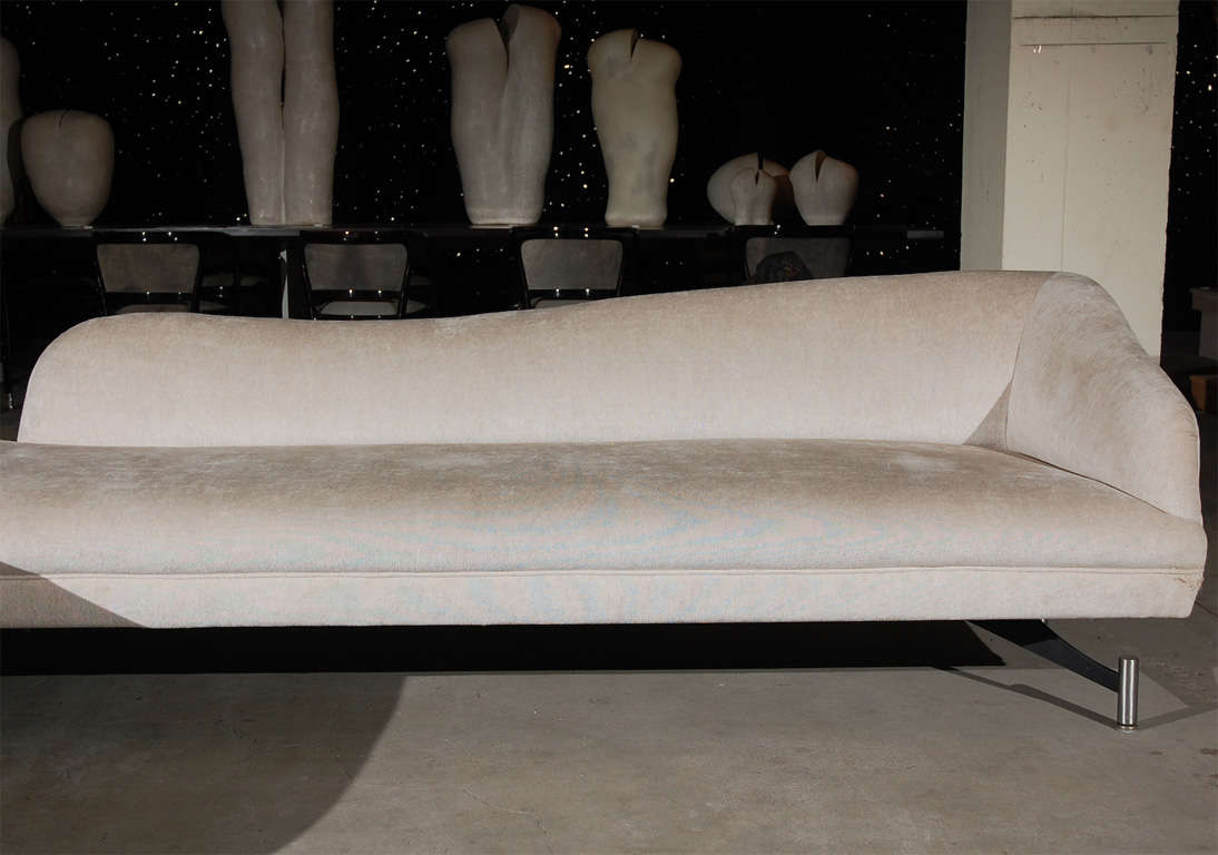 L-Shaped, Swan Back Sofa Upholstered in Ultra Suede on Enameled Metal Base w/Vertical Cast Aluminum Feet