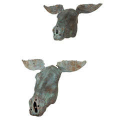 Pair of Bronze Moose Heads