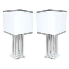 Pair of Vintage Lucite Lamps with Lucite Shades