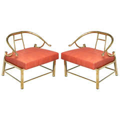 Pair of Brass Low Chairs with Asian Motif