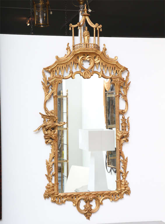 Unknown Pair of Carved and Gilt Wood  Chinoiserie Mirrors