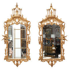 Pair of Carved and Gilt Wood  Chinoiserie Mirrors
