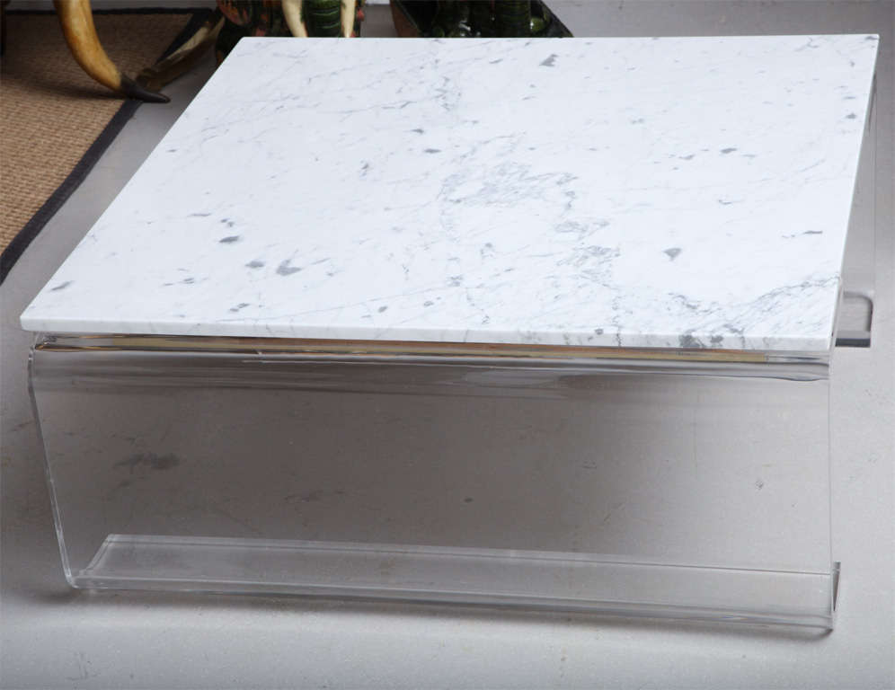 Pair of Geometric Lucite and Marble Coffee Tables