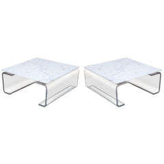 Pair of Geometric Lucite and Marble Coffee Tables