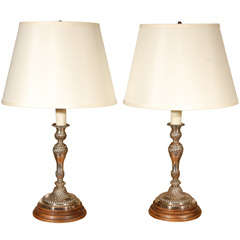 A Pair of 18th Century English Sheffield Plate Candlestick Lamps