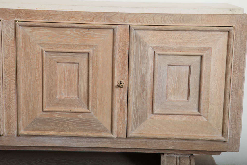 Limestone Pair of Limed-Oak Four Door Cabinets