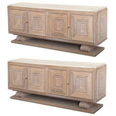 Pair of Limed-Oak Four Door Cabinets