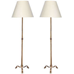 Pair of Gilt Wrought-Iron Floor Lamps in the Manner of Ramsay