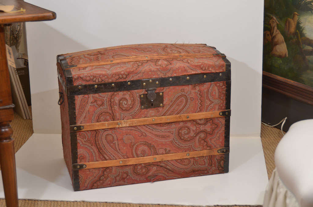 French Trunk Covered in Antique  Paisley Tapestry