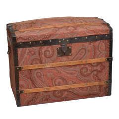 French Trunk Covered in Antique  Paisley Tapestry