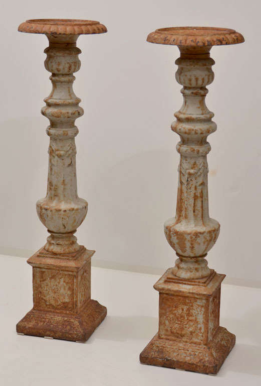 Pair of Antique Cast Iron Candlesticks, weathered to a wonderful patina, perfect indoors or out.