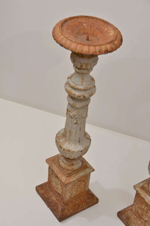 French Antique Cast Iron Candlesticks