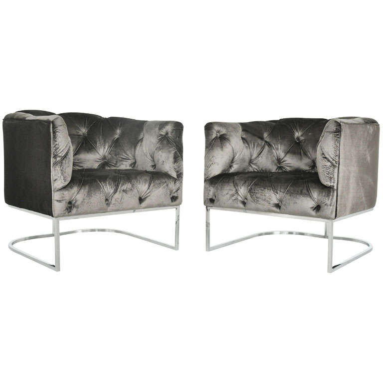 Milo Baughman Chrome Chesterfield Chairs