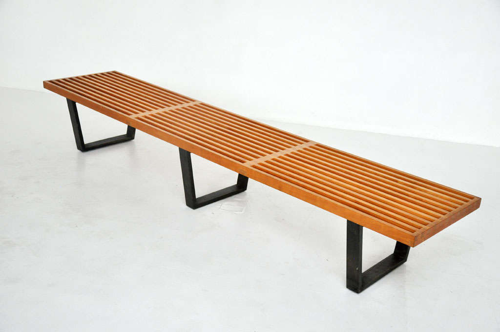 George nelson platform bench for Herman Miller.  Model 4992 Birch top with ebonized bases.