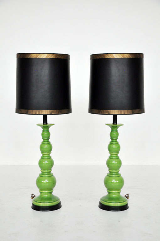 Hollywood Regency Green Ceramic Lamps