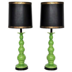 Hollywood Regency Green Ceramic Lamps
