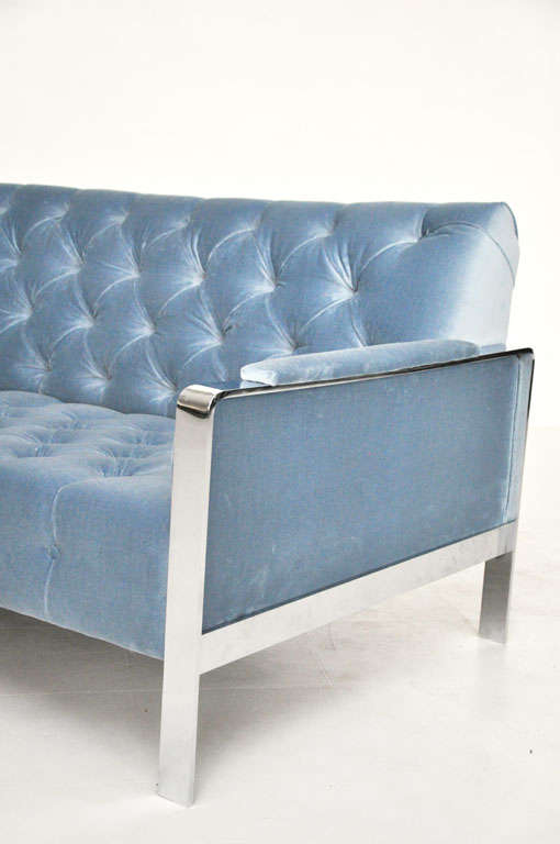 American Milo Baughman chrome chesterfield sofa
