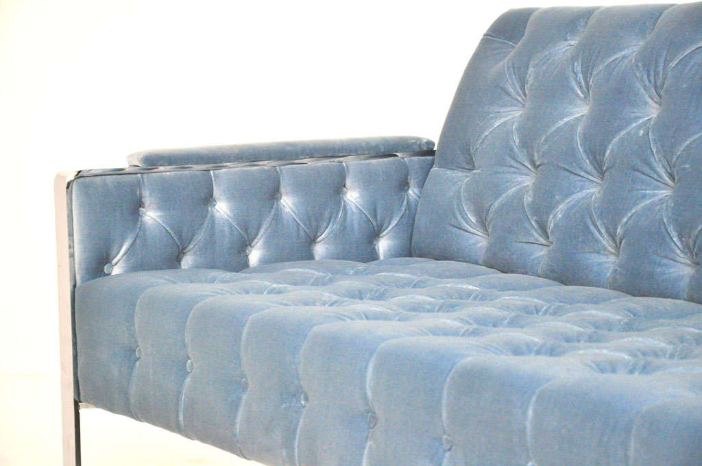 Mid-20th Century Milo Baughman chrome chesterfield sofa